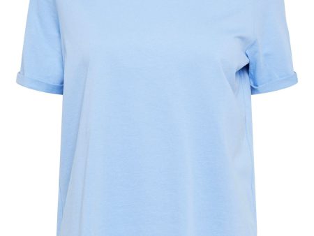 Pieces - Pcria Ss Fold Up Solid Tee - Vista Blue Online Sale