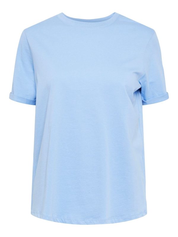 Pieces - Pcria Ss Fold Up Solid Tee - Vista Blue Online Sale