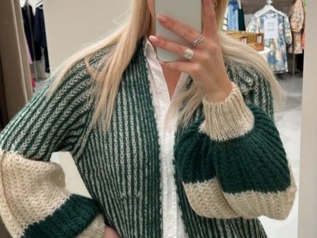 Noella - Liana Knit Cardigan - Beige Bottle Green Hot on Sale