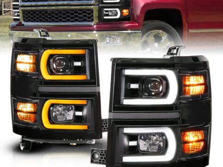 Anzo 14-15 Chevy Silverado 1500 Black Dual Switchback+Sequential LED Tube Sq. Projector Headlights For Discount