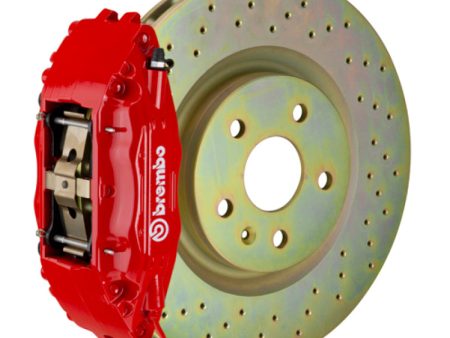 Brembo 05-14 Mustang GT Excl non-ABS Equipped Fr GT BBK 6Pist Cast 355x32 1pc Rotor Drilled-Red Sale