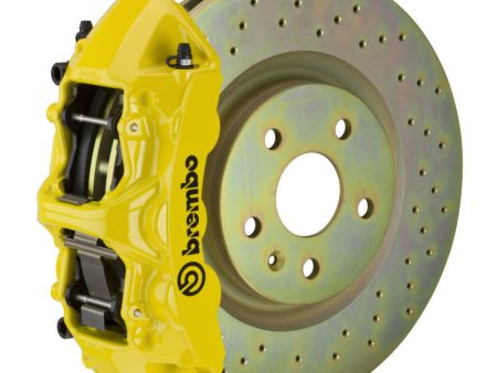 Brembo 05-14 Mustang GT Excl non-ABS Equipped Fr GT BBK 6Pist Cast 355x32 1pc Rtr Drill-Yellow Sale